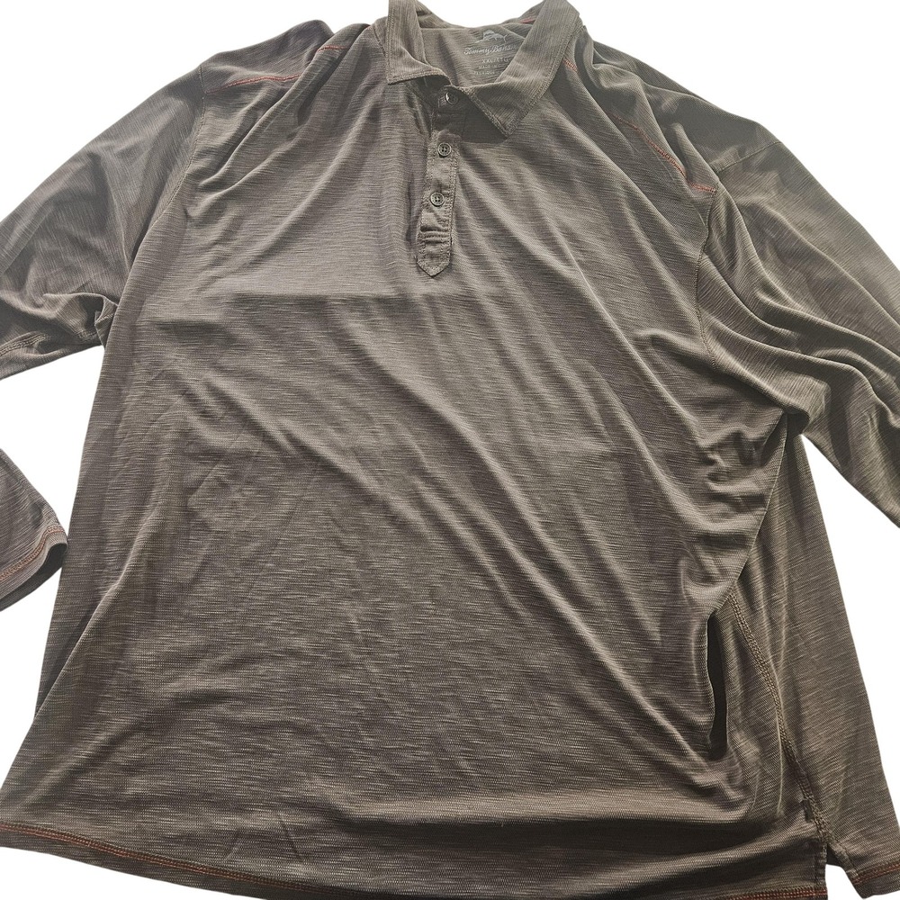 Tommy Bahama Polo Shirt Mens 2XL‎ Brown Long Sleeve Tencel Lyocell Blend Golf